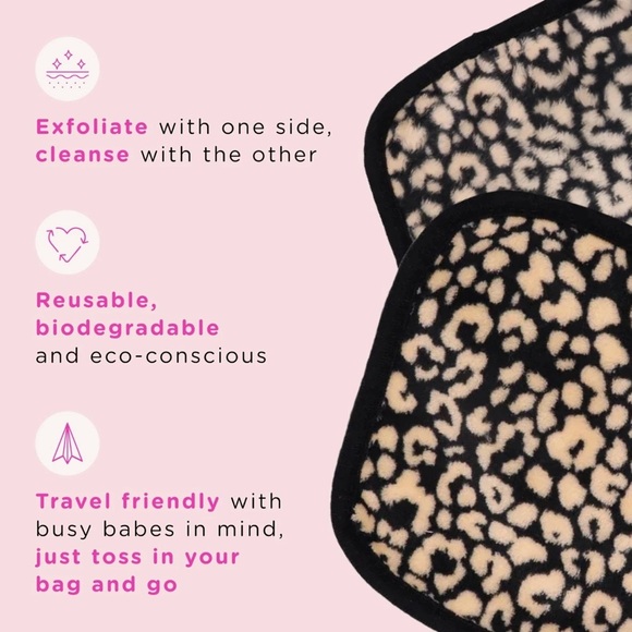 Danielle Creations Reusable Makeup Removing Cloths 2-Pack Black & Animal Print - Picture 2 of 6